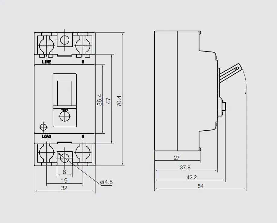 NT50 Mini Circuit Breaker 2P2E RCBO Dimensions