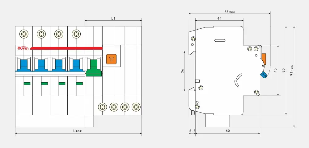 HUM18LE-63 RCBO Breaker Dimensions